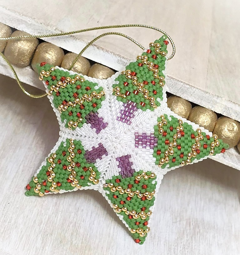Beaded 3D star ornament, handmade, miyuki glass beads, star ornament, christmas trees