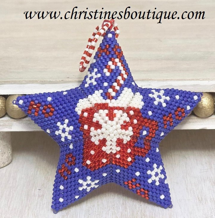 Beaded 3D star ornament, handmade, miyuki glass beads, star ornament, Ho Ho Ho star - Click Image to Close