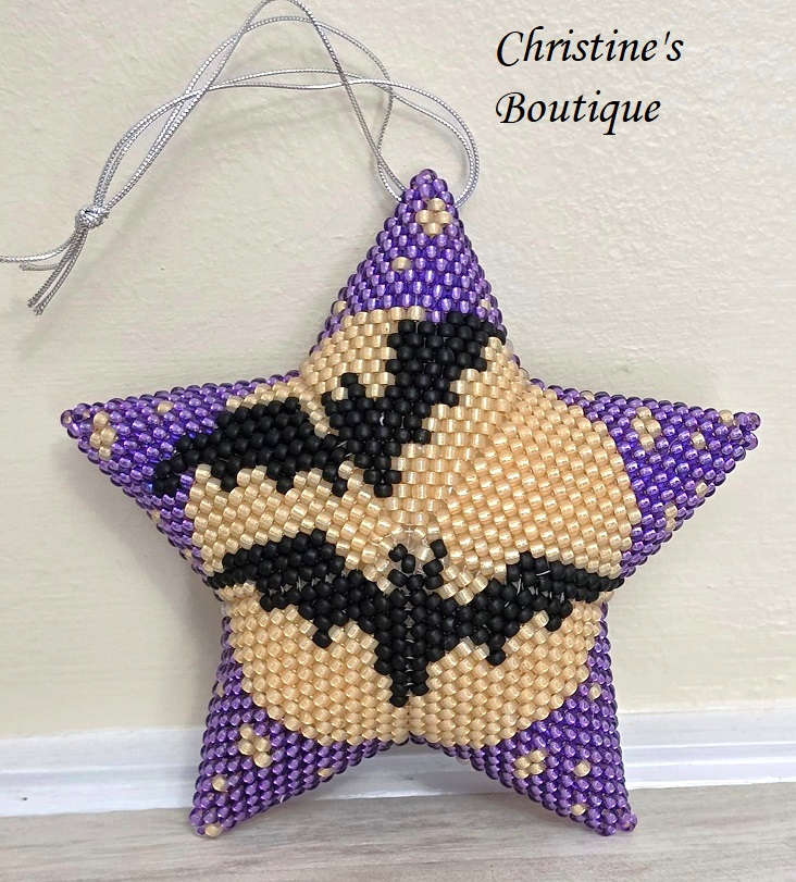 Beaded 3D star ornament, handmade, miyuki glass beads, star ornament, happy halloween ornament