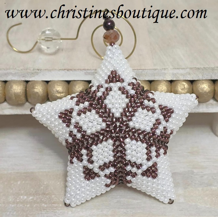 Beaded 3D star ornament, handmade, miyuki glass beads, star ornament, snowflake pattern