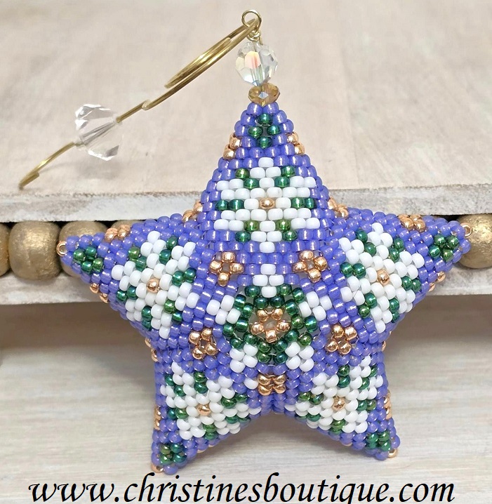 Handmade Beaded 3D Star, Miyuki Glass Star, Peyote Stitch Star Ornament, Beaded Ornament Pointsetta Flower, Christmas Flower Ornament