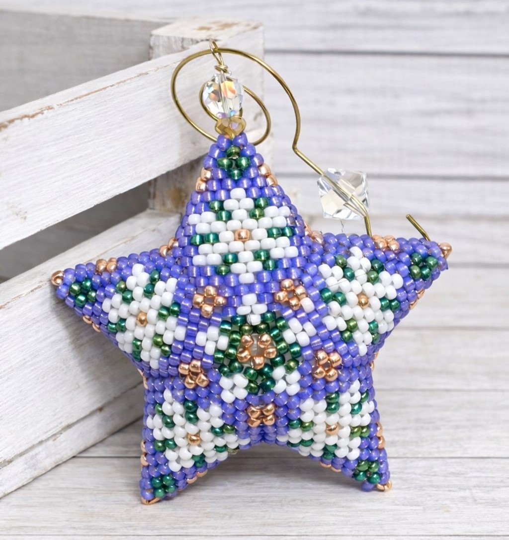 Handmade Beaded 3D Star, Miyuki Glass Star, Peyote Stitch Star Ornament, Beaded Ornament Pointsetta Flower, Christmas Flower Ornament