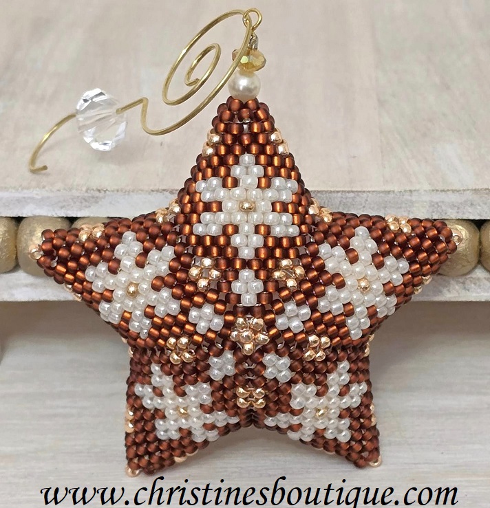 Handmade Beaded 3D Star, Miyuki Glass Star, Peyote Stitch Star Ornament, Beaded Ornament Pointsetta Flower, Christmas Flower Ornament