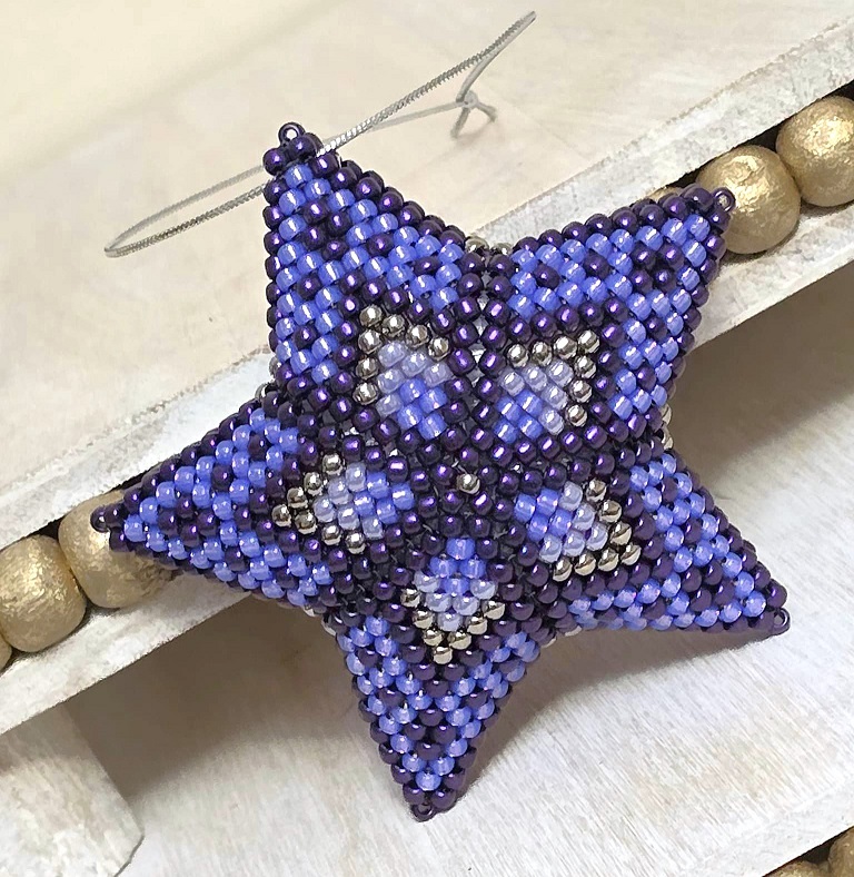 Beaded 3D star ornament, handmade, miyuki glass beads, star ornament, dark purple