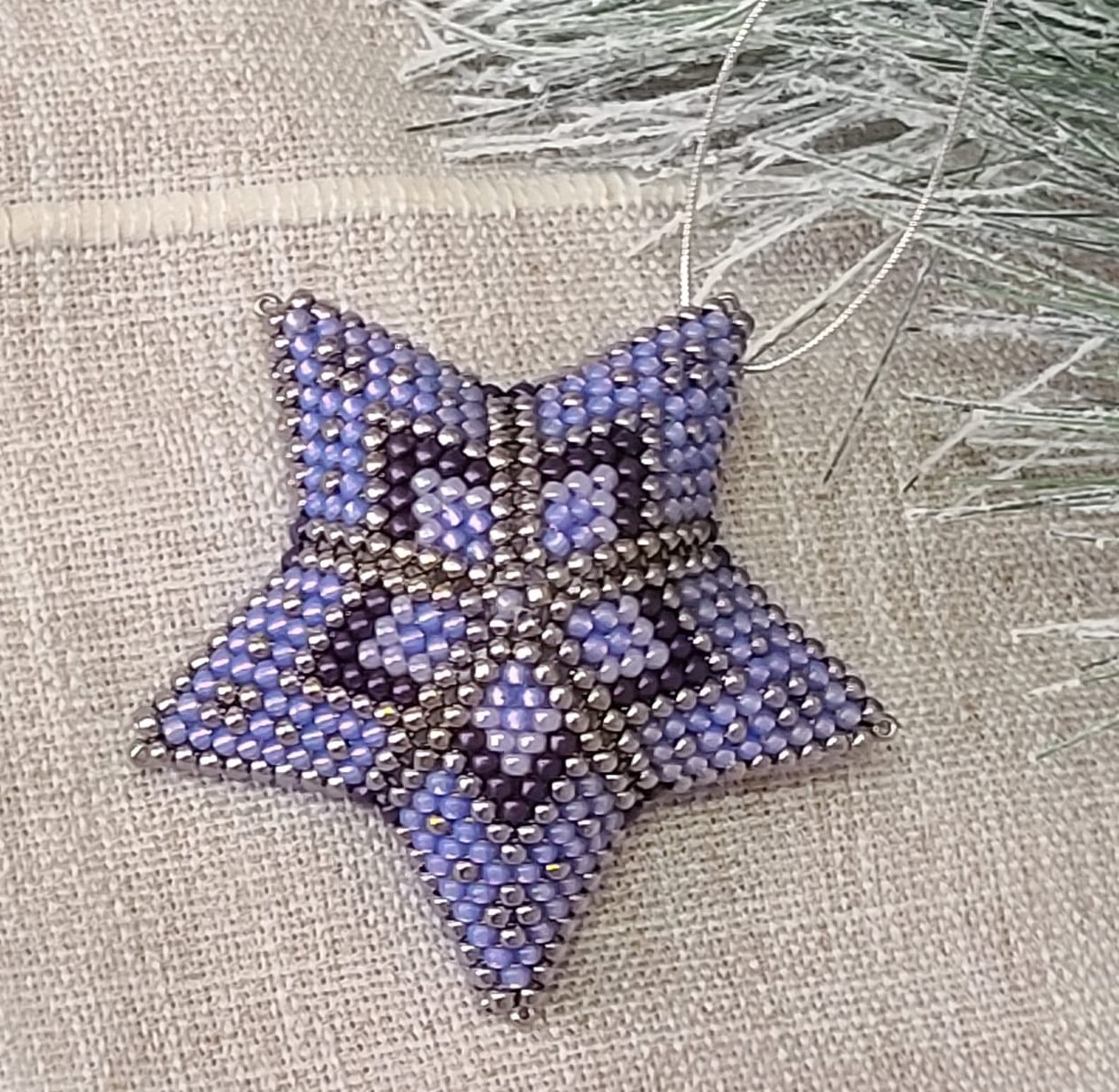 Handmade Beaded 3D Star Ornament, Glass Christmas Tree ornament