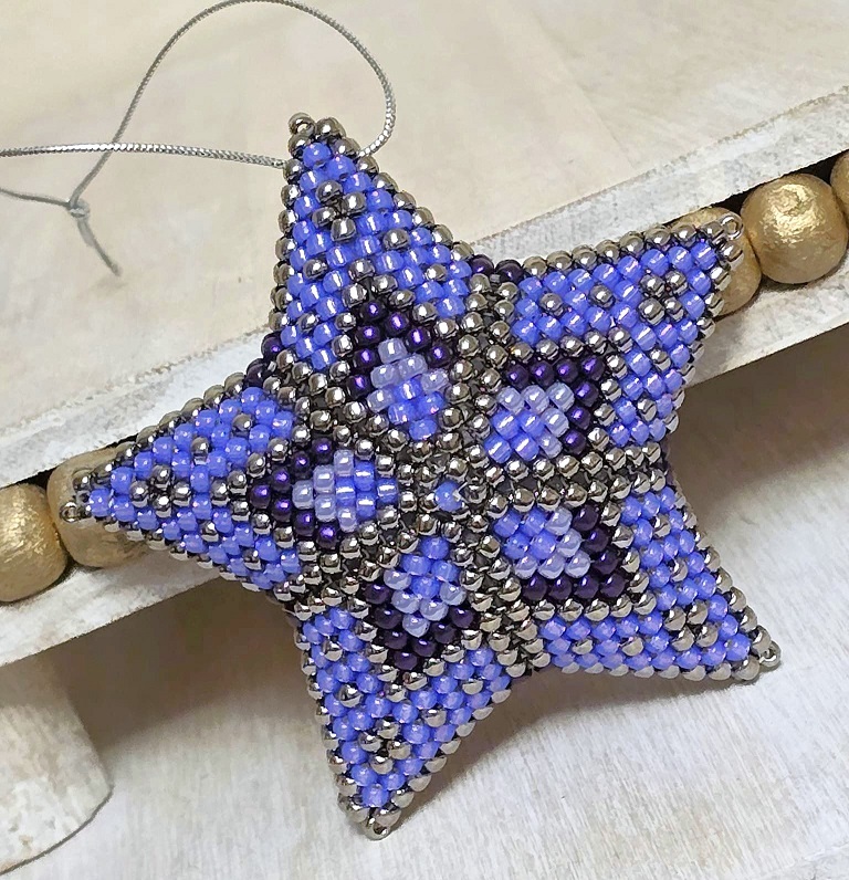 Beaded 3D star ornament, handmade, miyuki glass beads, star ornament, light purple