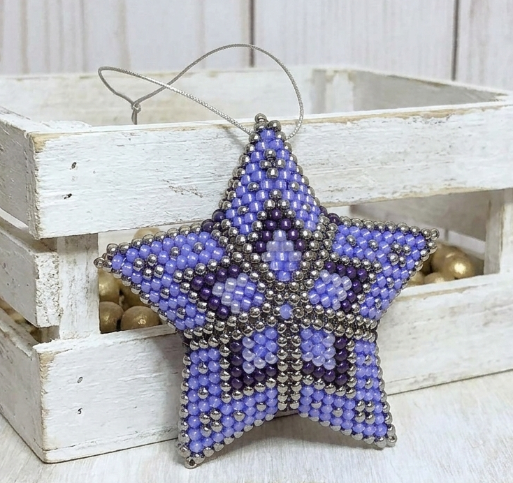 Beaded 3D star ornament, handmade, miyuki glass beads, star ornament, light purple