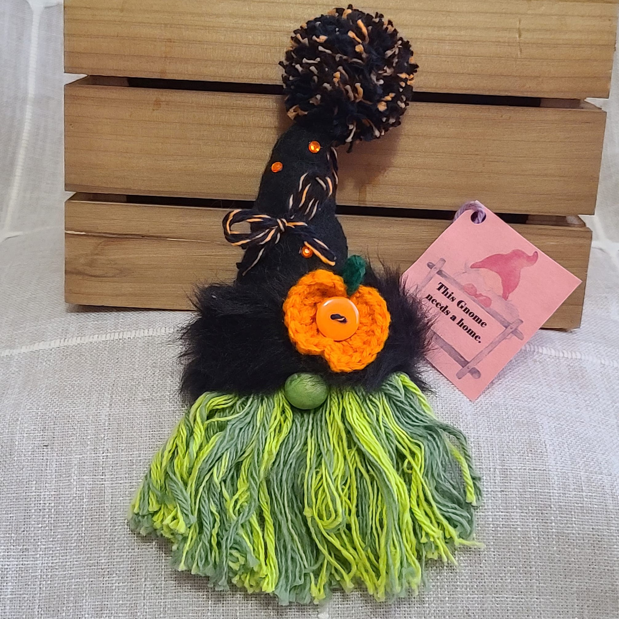 Gnome Halloween felt witch with green beard & black hat
