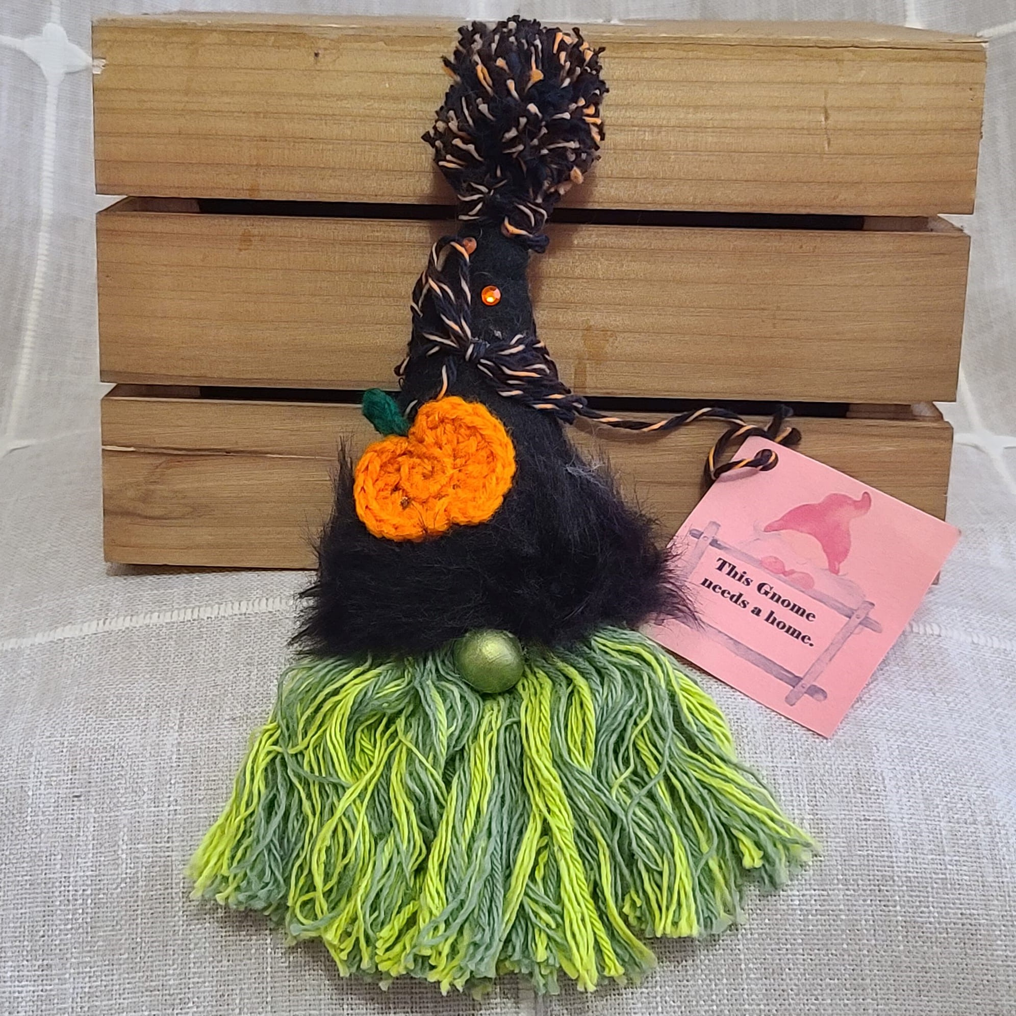 Gnome Halloween felt ornament witch with green beard & black hat