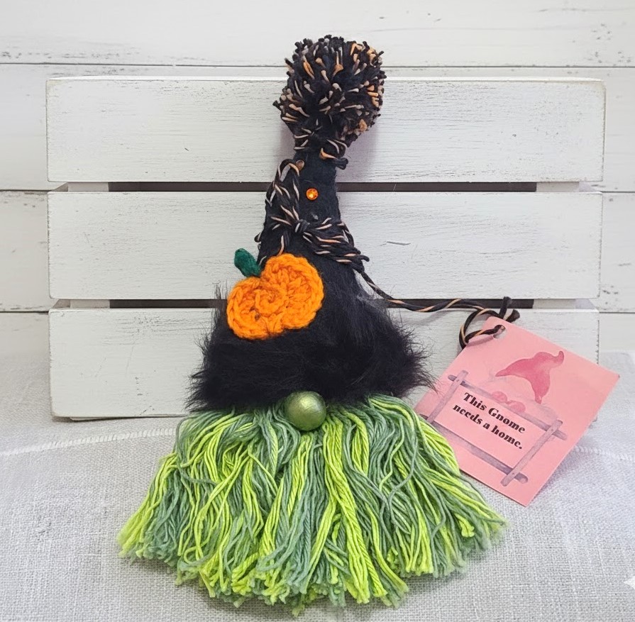 Gnome ornament, handmade gnome, halloween witch gnome, gnome with green beard and black hat Gnome ornament, handmade gnome, halloween witch gnome, gnome with green beard and black hat