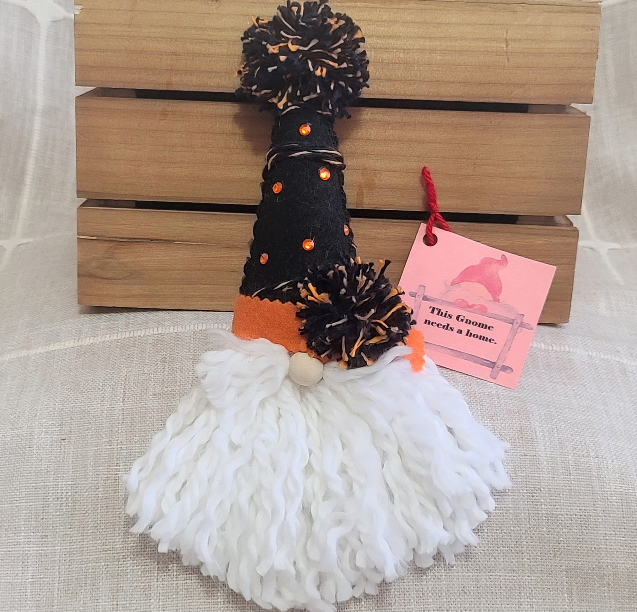 Gnome Halloween ornament felt with white beard and black hat