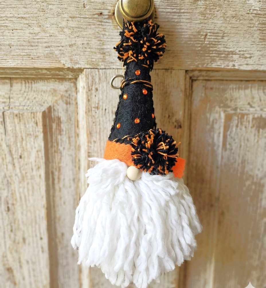 Gnome ornament, handmade gnome, halloween gnome ornament, orange and black