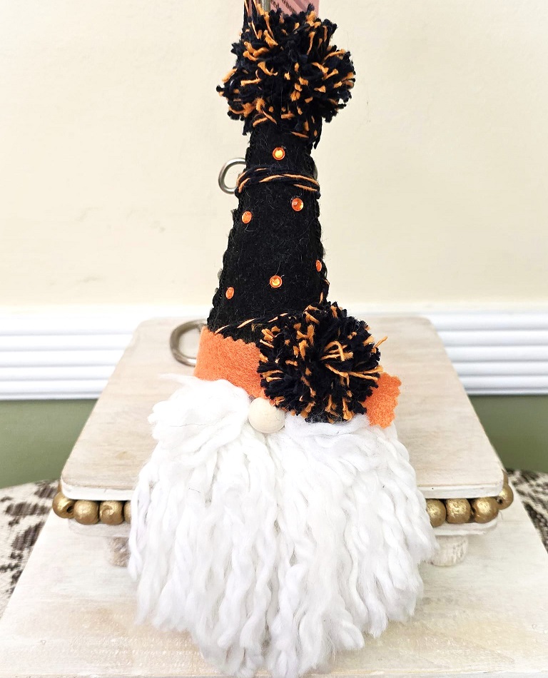 Gnome ornament, handmade gnome, halloween gnome ornament, orange and black - Click Image to Close