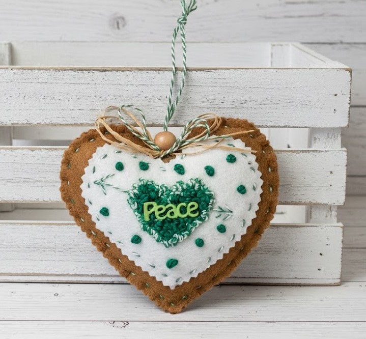 PEACE heart shaped ornament - GREEN