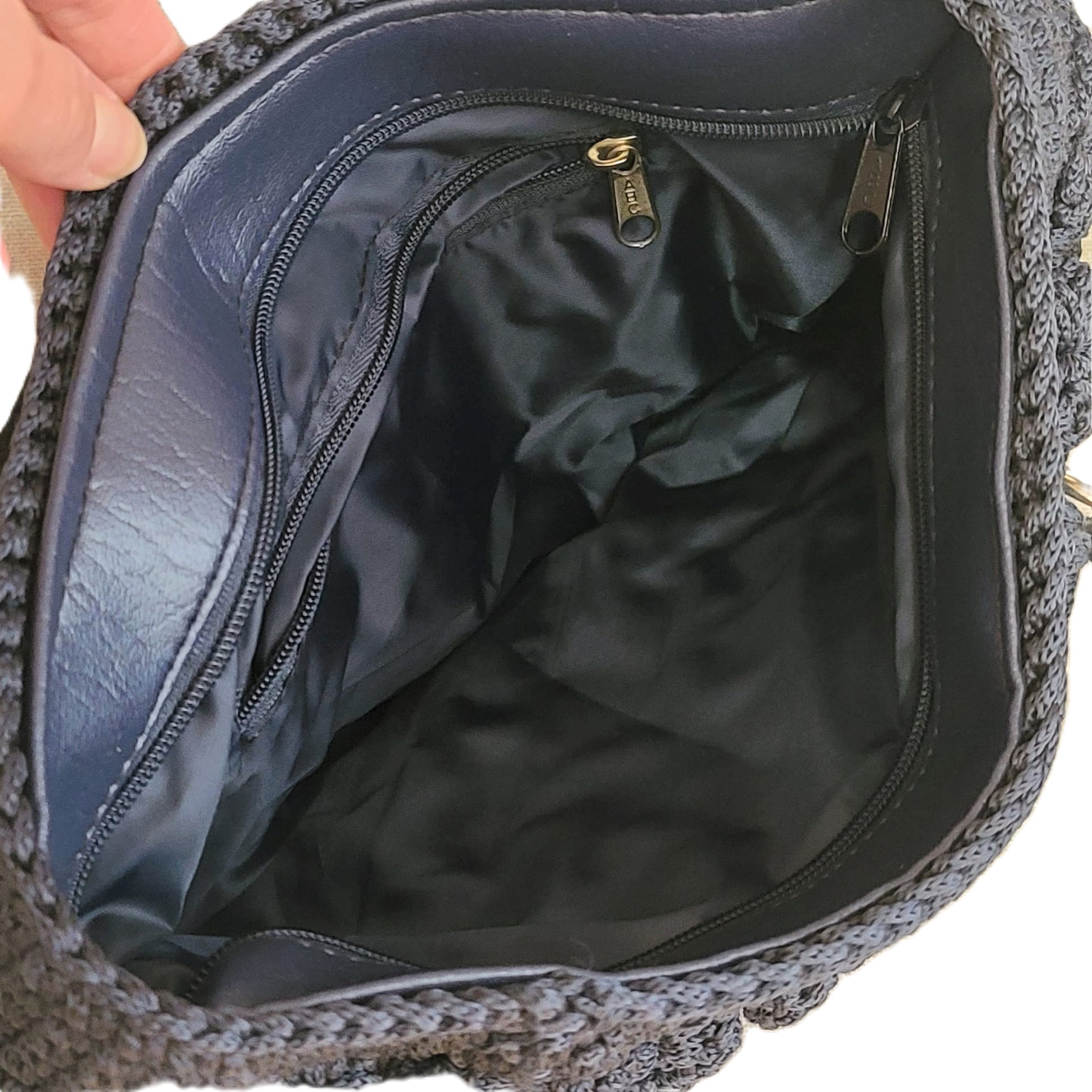 Macrame Dragon Scale Handbag Slate Gray and Black