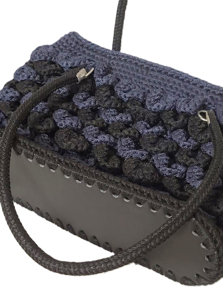 Macrame Dragon Scale Handbag Slate Gray and Black