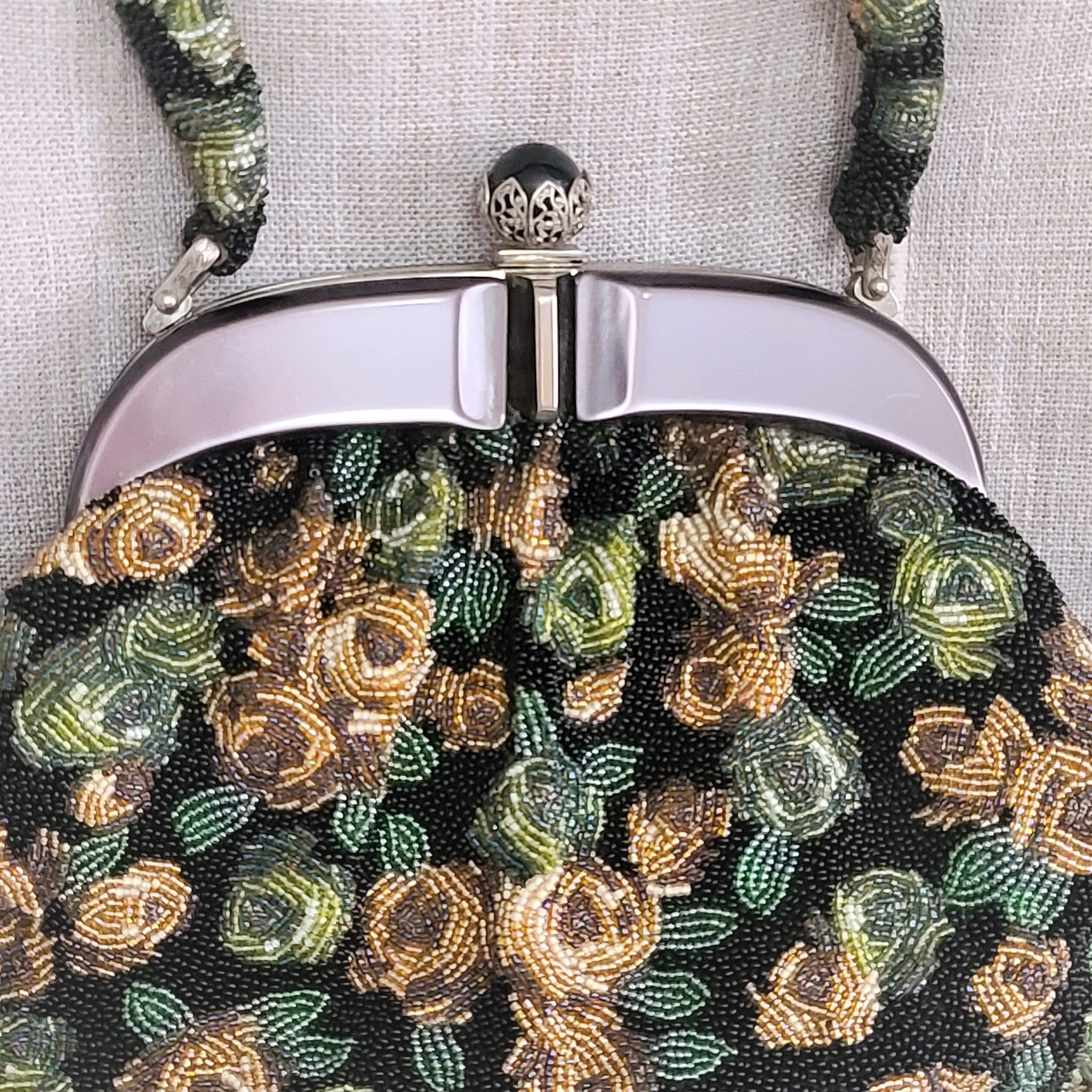Beaded floral vintage purse with moonglow front panel