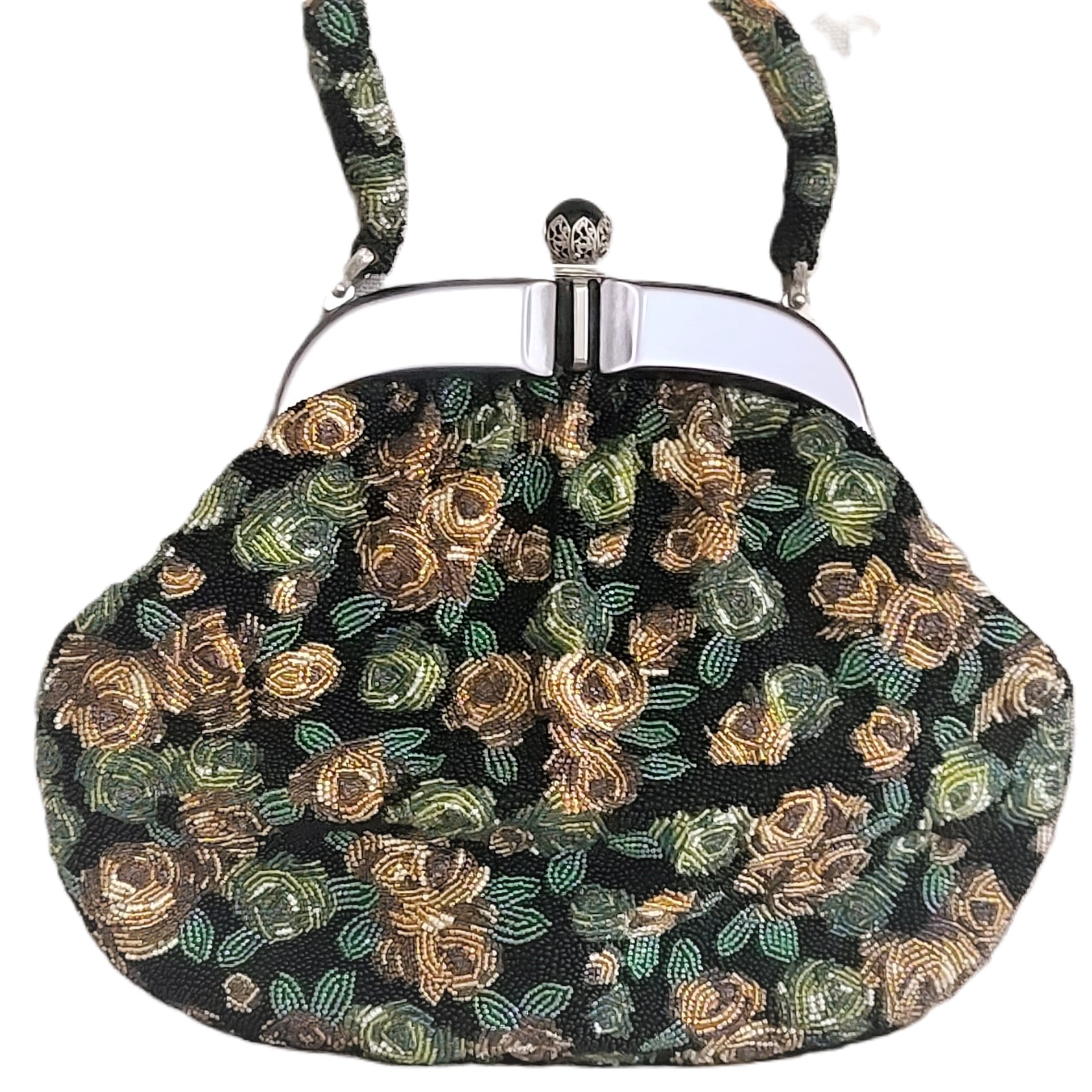 Beaded floral vintage purse with moonglow front panel