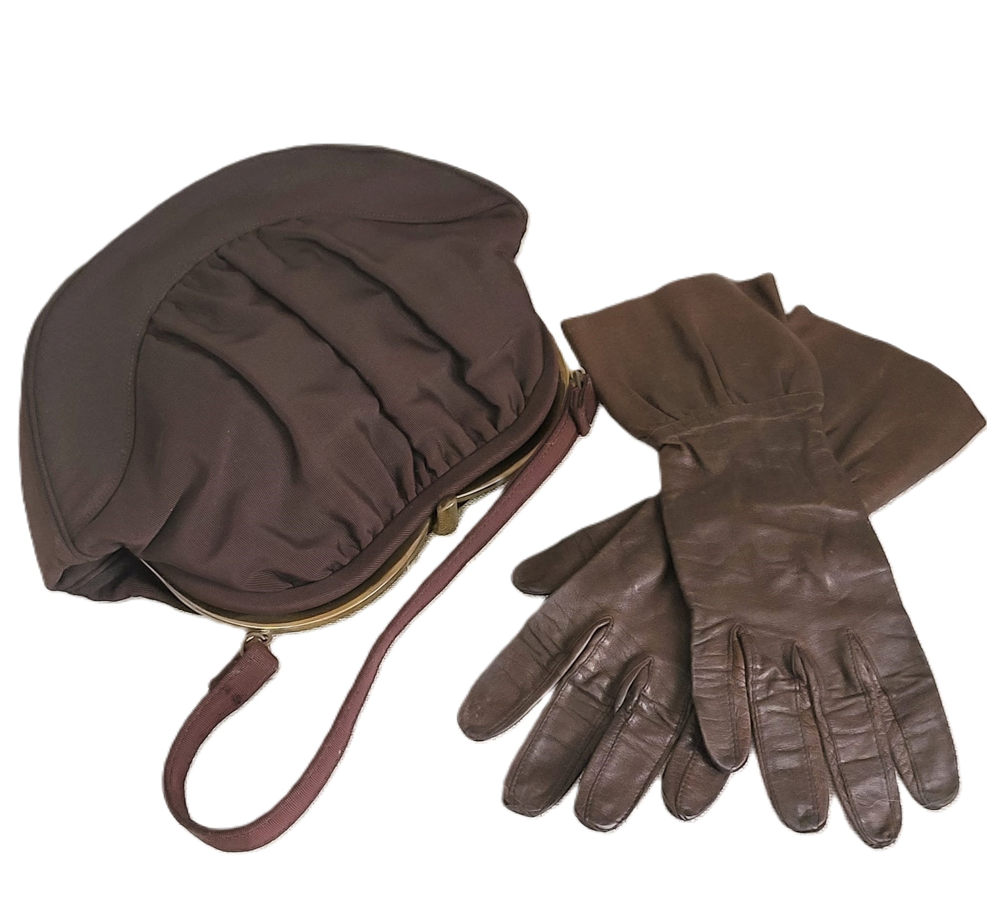L & M Spotlite brown vintage handbag & brown leather opera glove - Click Image to Close