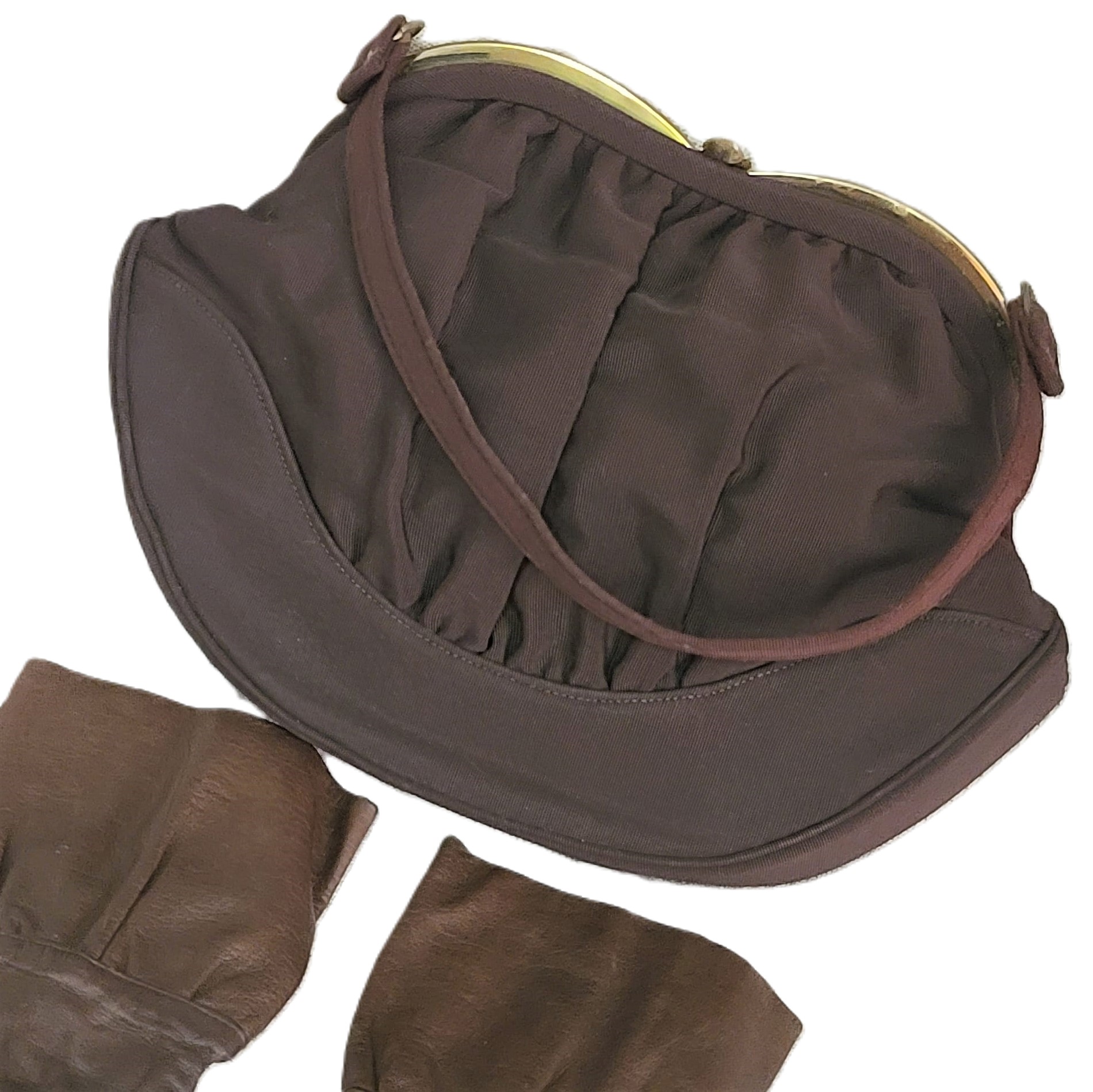L & M Spotlite brown vintage handbag & brown leather opera glove