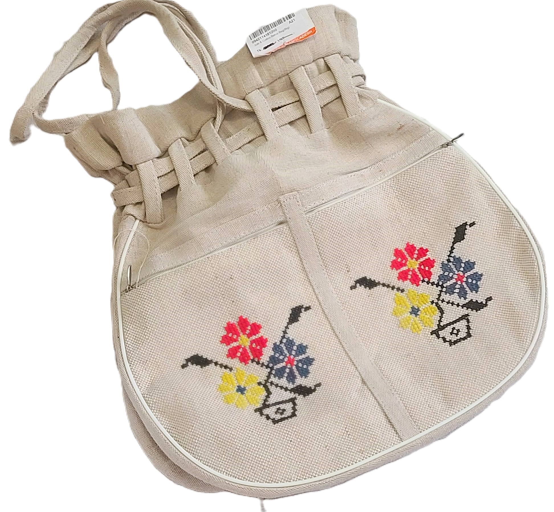 Boho 70's Vintage Cross stitch flowers Cinch purse handbag - Click Image to Close