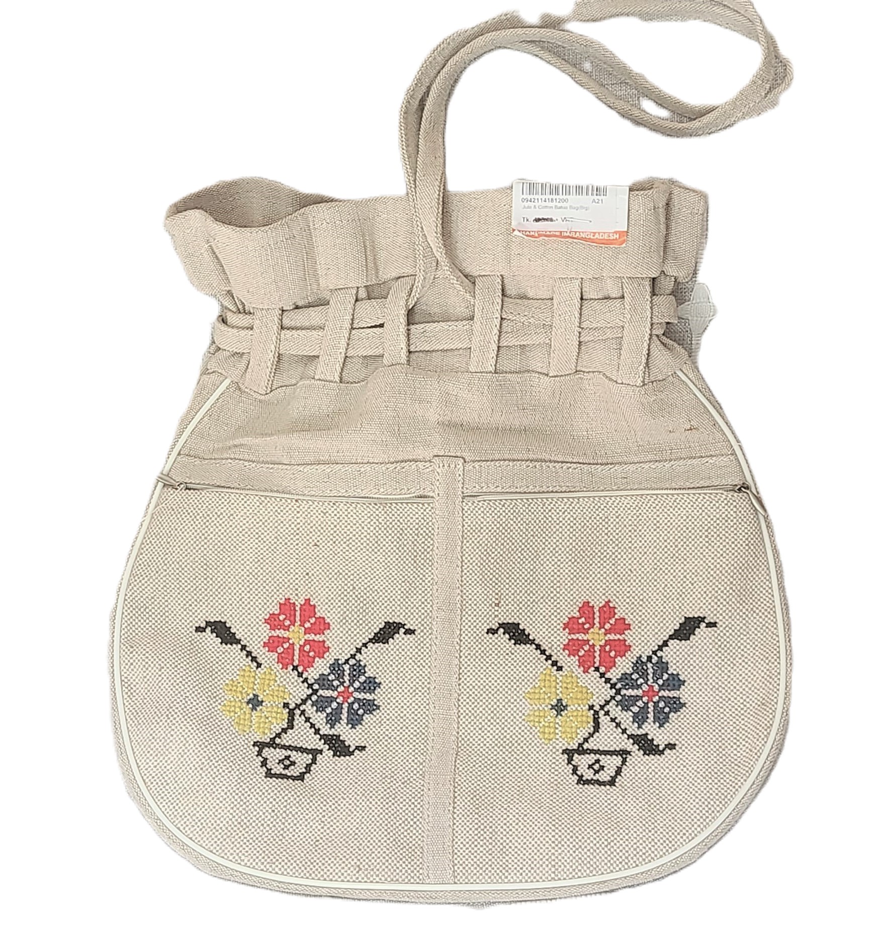 Boho 70's Vintage Cross stitch flowers Cinch purse handbag