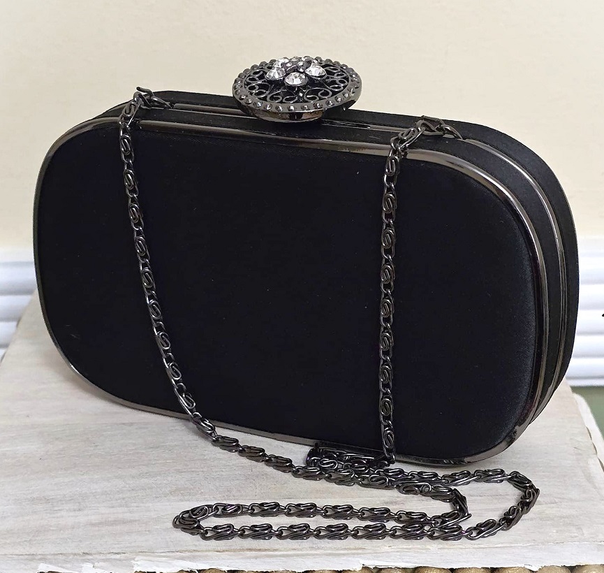 Hard case black purse with center rhinestone accent, by Appeal - Click Image to Close