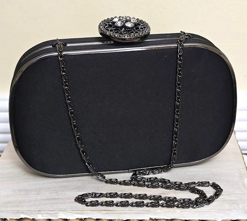 Hard case black purse with center rhinestone accent, by Appeal