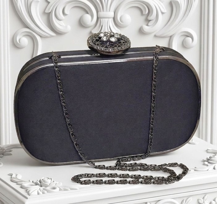 Hard case black purse with center rhinestone accent, by Appeal
