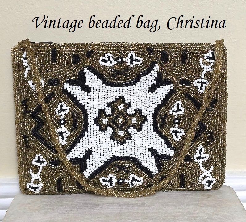 Beaded purse, vintage beaded purse by designer Christina glass bead cross, maltese pattern design