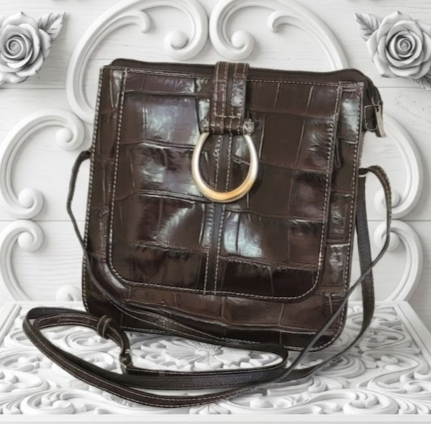 Brighton Brown Croc Embossed Crossbody Handbag Purse