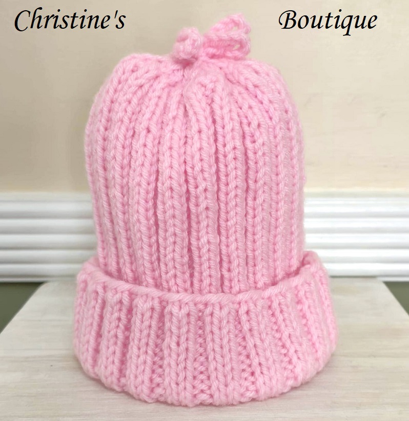 Handmade knit hat, child size hat, color pink