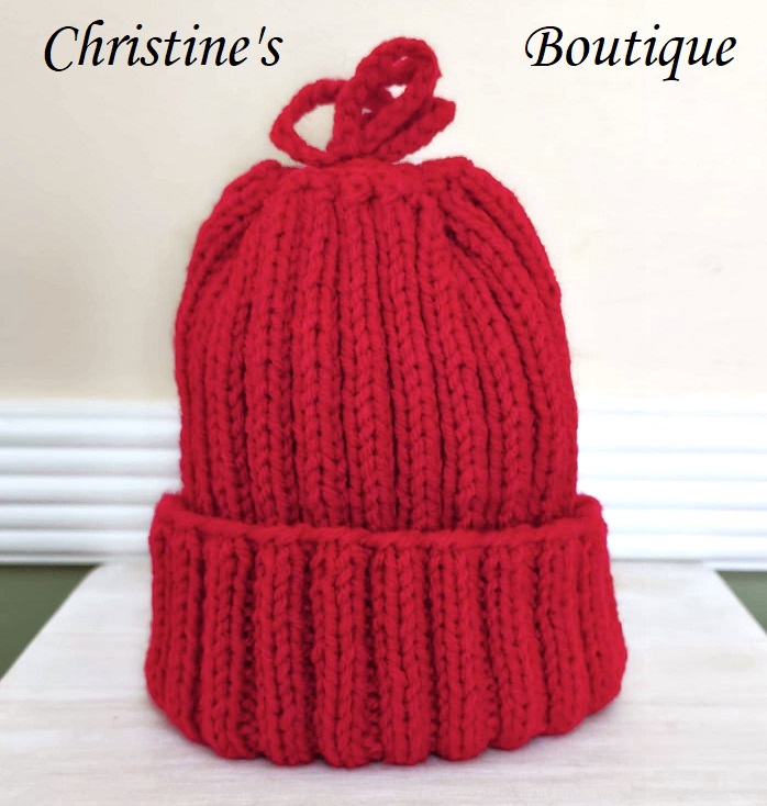 Handmade knit hat, child size hat, color red