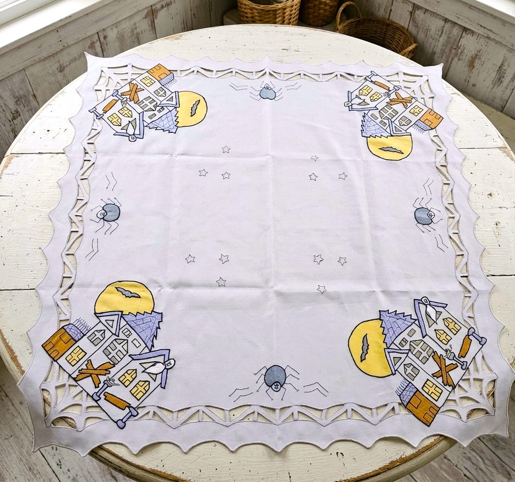 Halloween Vintage Tablecloth or Large Doily Color Faint Liliac