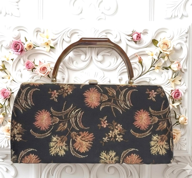 Brocade Flowers with Bakelite Handle Vintage