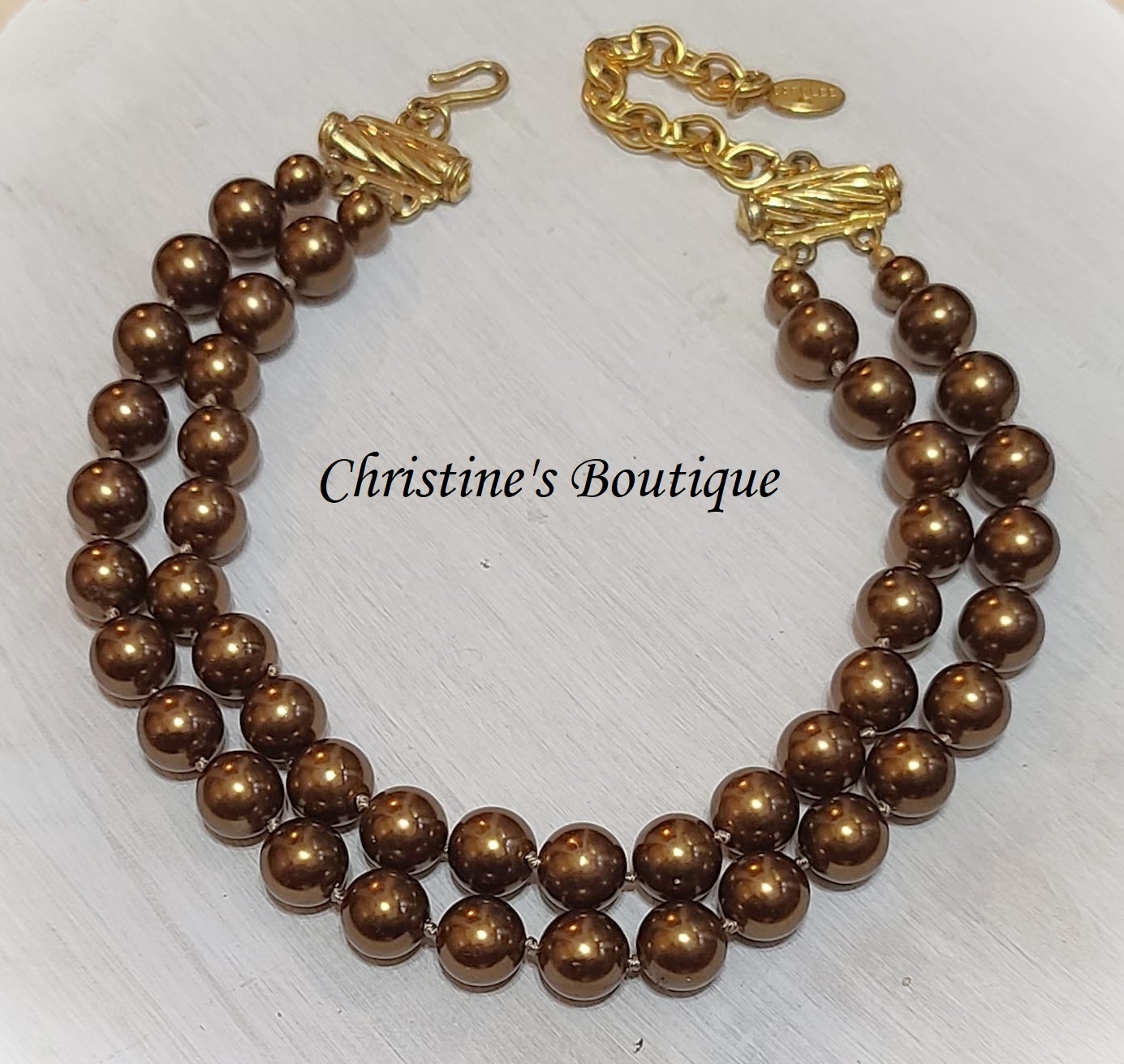 Carolee bronze beaded 2 strand vintage necklace - Click Image to Close
