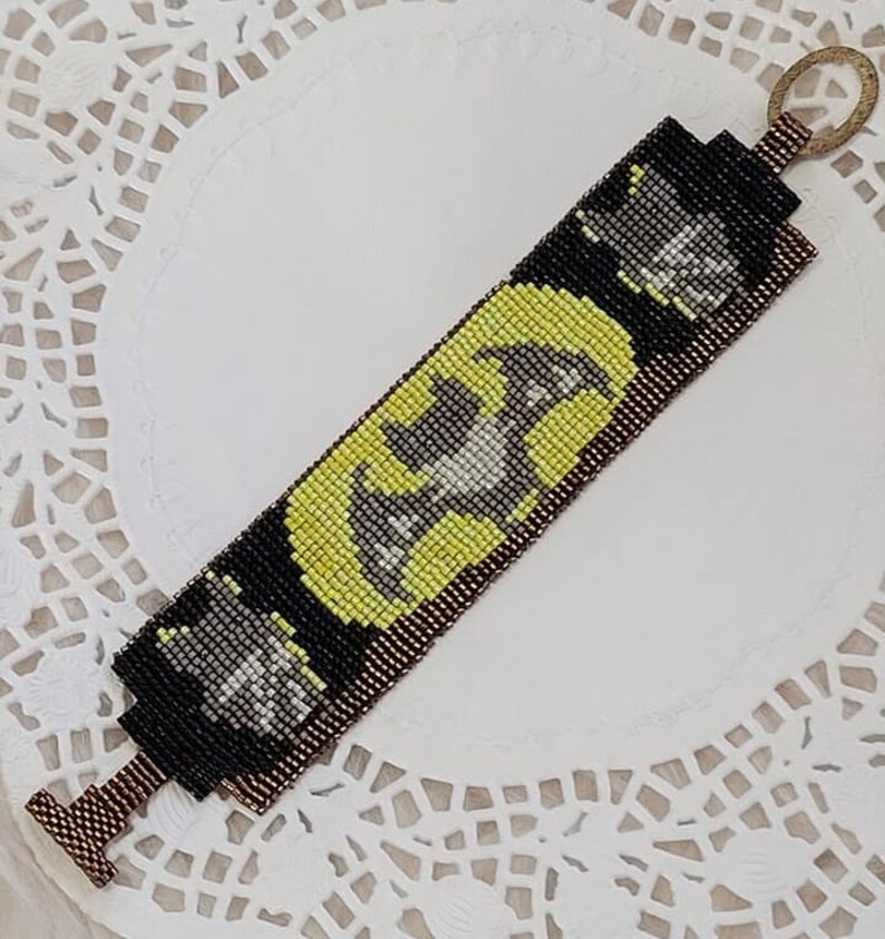 Bat Lovers Hand Stitched Cuff Bracelet with Toggle