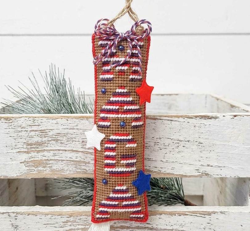Needlepoint patriotic MAGA hanger ornament red, white and blue
