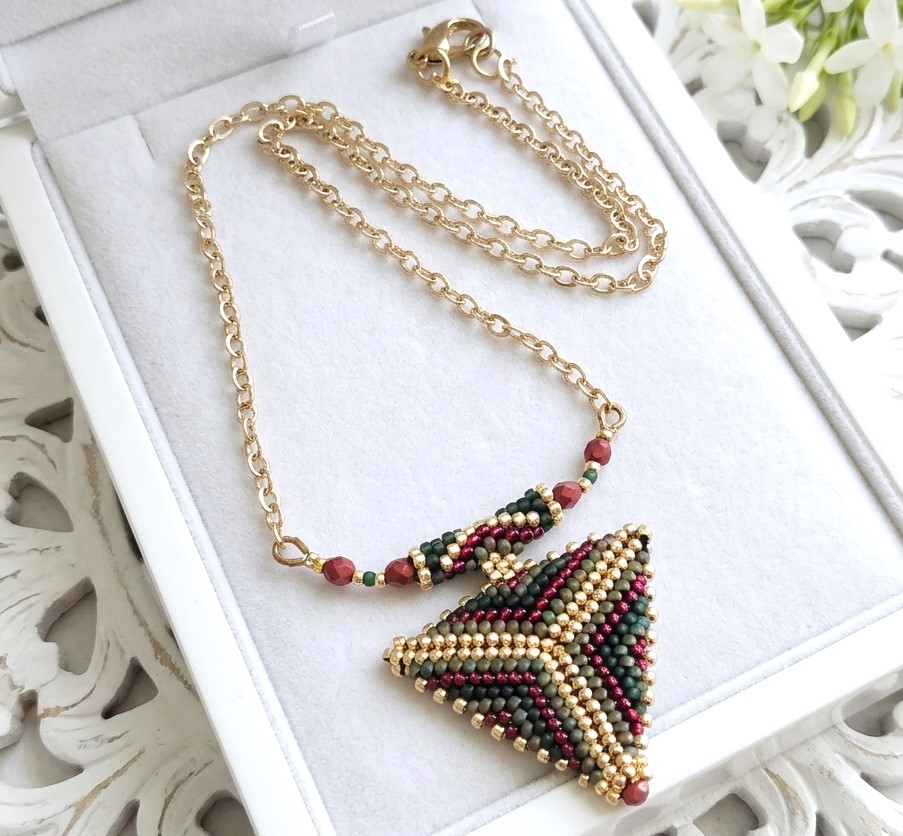Miyuki Glass Triangle Pendant on Chain Handcrafted