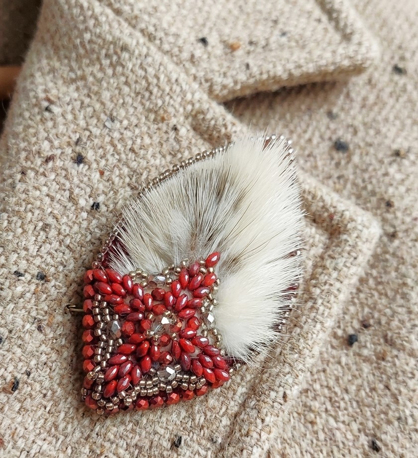Beaded Pin with Mink Fur