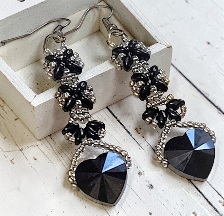 Czech Crystal Black Heart Earrings Czech Crystal Black Heart Earrings