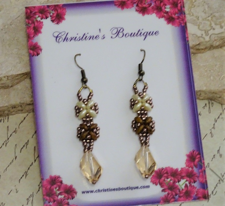 Hand stitched light amber cyrstal drop earrings