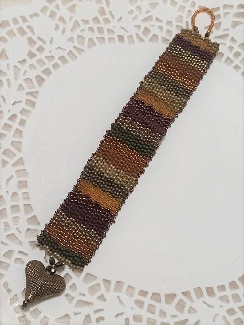 Brown Patchwork bead peyote bracelet