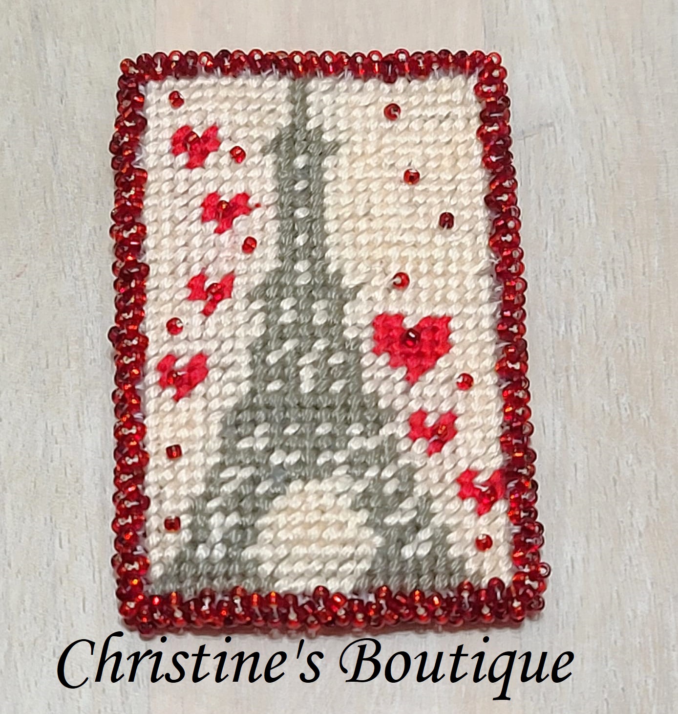 Paris pin, handcrafted, I Love Paris, needlepoint and beaded