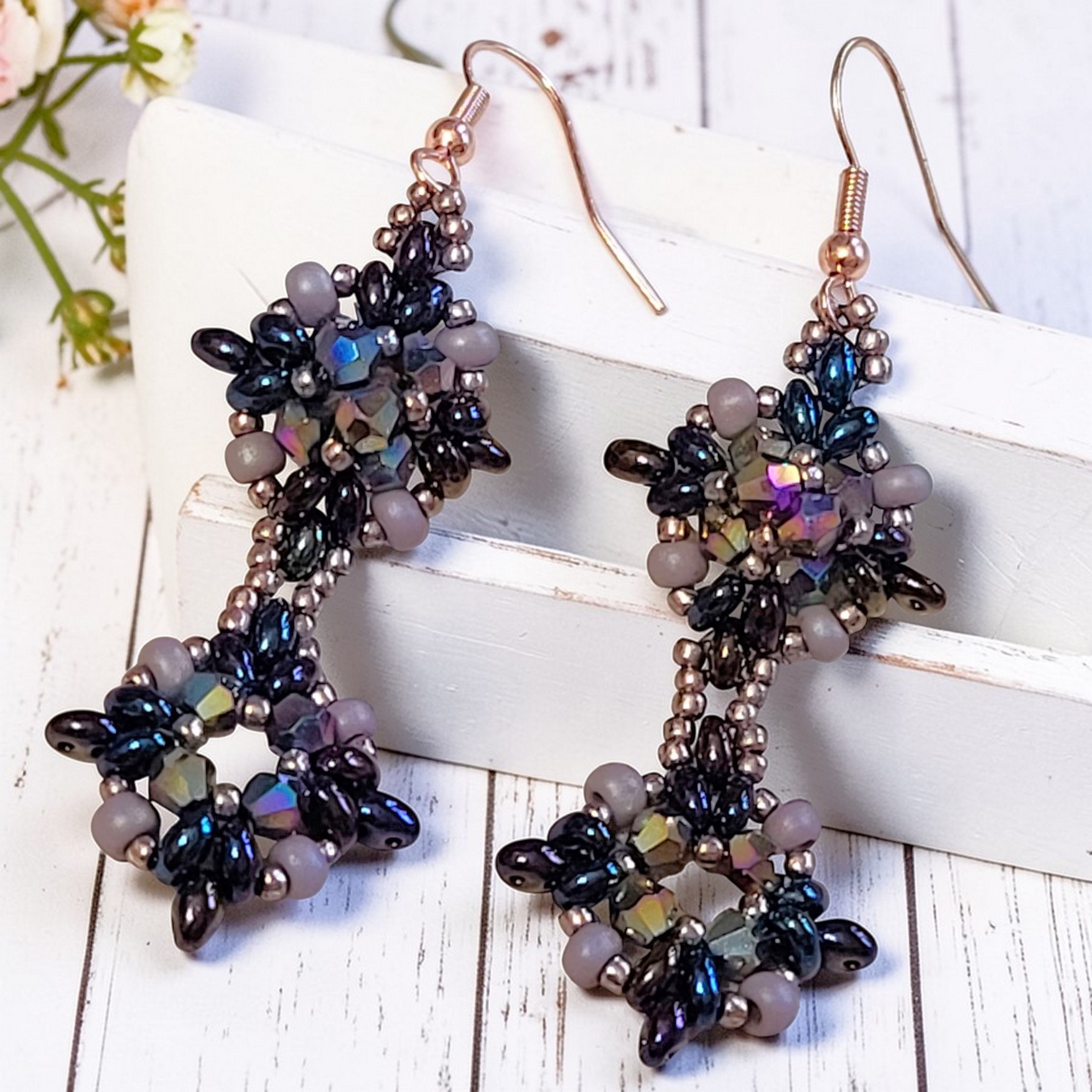 Blue Iris Glass Beaded Earrings