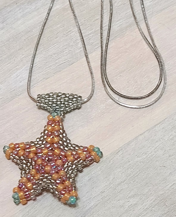 Starfish pendant necklace, handcrafted, glass beads, sterling silver chain