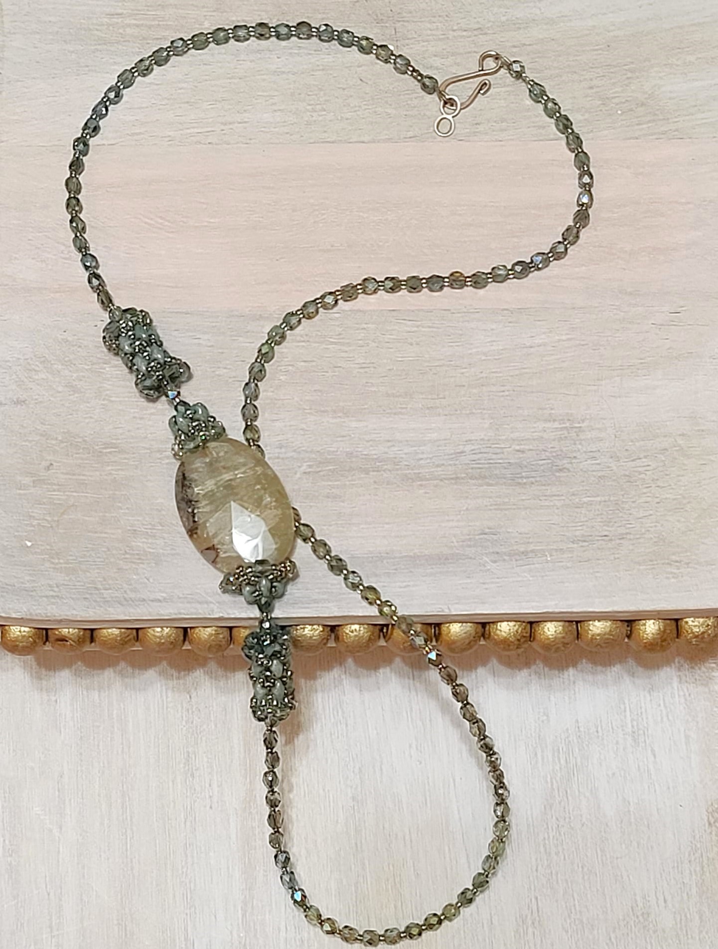 Gemstone and crystal necklace, green agate, green aurora crystal