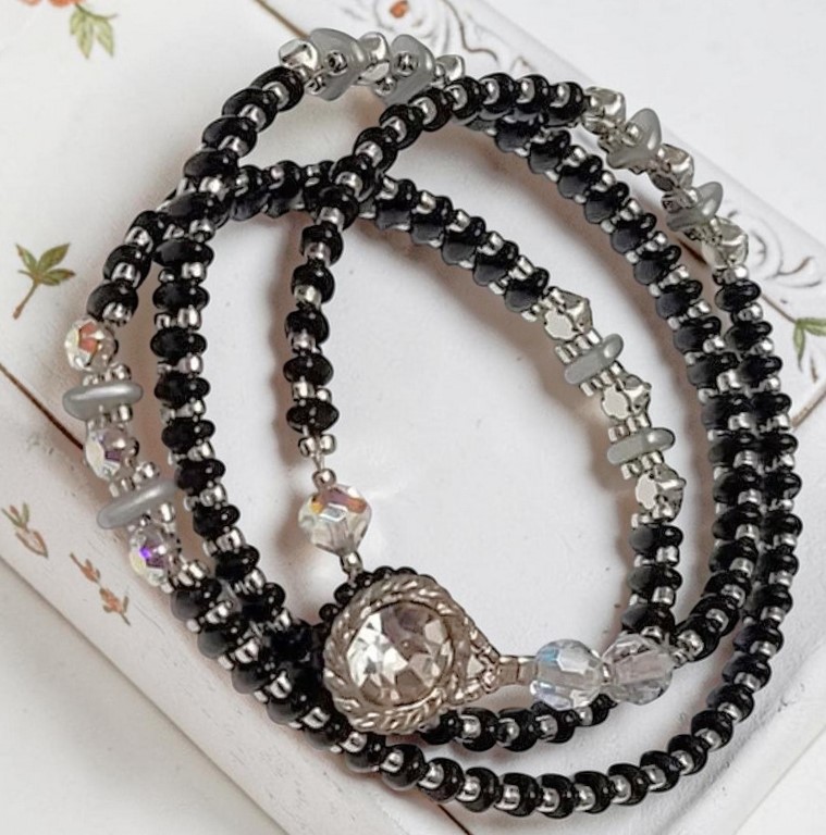 Miyuki Super Duo Glass Beads and Crystal Wrap Bracelet
