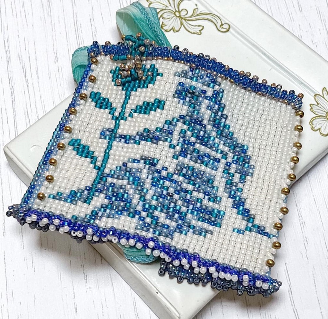 Beaded cuff bracelet, handcrafted Aquarius Girl Water Bearer