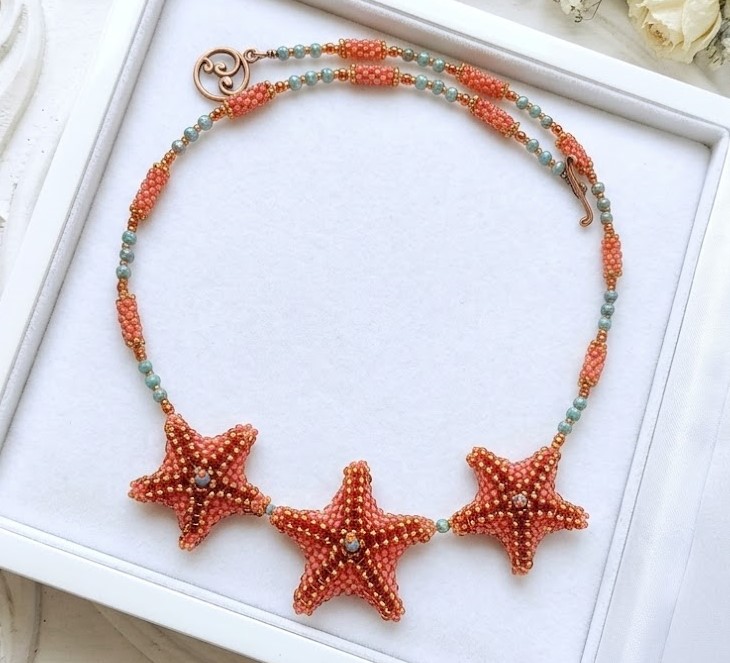 Summer starfish necklace in coral and turquoise